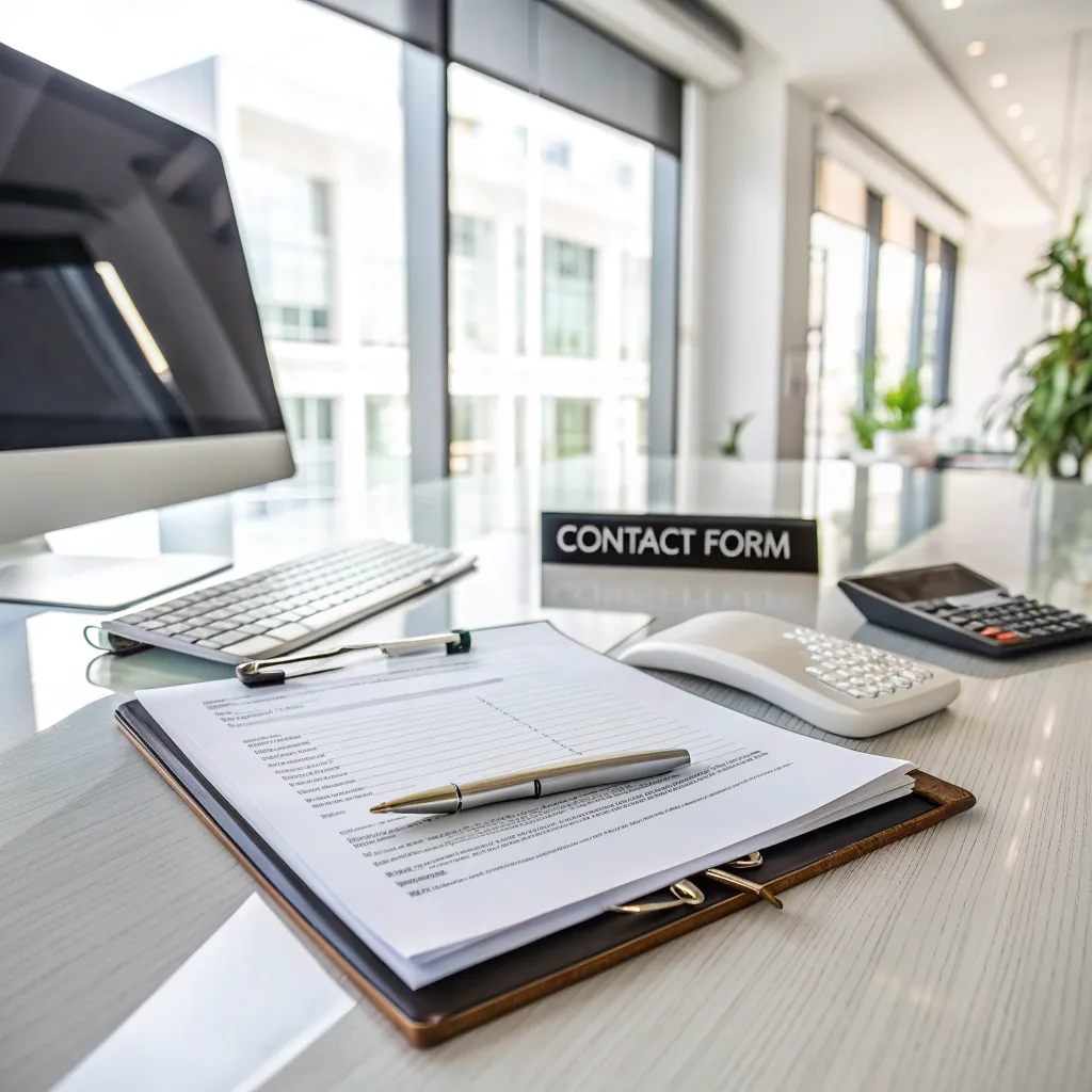 Professional workspace with a contact form